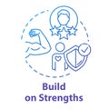 Build on strengths concept icon. Setting priority. SWOT strategy. Premium membership for gym. Self-development idea thin