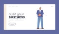 Build your Business Business Landing Page Template. Senior Grey Haired Man in Formal Suit, Male Character Wear Blazer Royalty Free Stock Photo