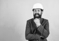 Build your future yourself. builder or engineer in hard hat. copy space. happy mature architect in helmet. brutal Royalty Free Stock Photo