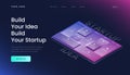 Build Your Idea Build Your Startup Landing Page with gradient background and 3d isometric vector business model canvas