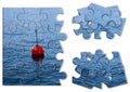 Build your security step by step - Concept image, with red bouy on a calm lake, in jigsaw puzzle shape Royalty Free Stock Photo