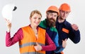 Builder, architect, engineer as friendly team. Woman and men Royalty Free Stock Photo
