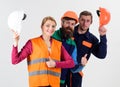 Builder, architect, engineer as friendly team. Woman and men Royalty Free Stock Photo