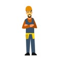 Builder with arms crossed on his chest .