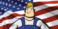 Builder on the background of the American flag