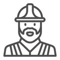 Builder with beard in helmet line icon, profession concept, constructor man worker vector sign on white background