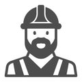 Builder with beard in helmet solid icon, profession concept, constructor man worker vector sign on white background