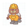 Builder beaver in hard hat standing and smiling. Hand drawn character