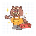 Builder beaver holding tool case and shows thumbs up. Hand drawn character