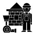 Builder - brick house - meter icon, vector illustration, black sign on isolated background