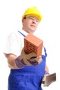 Builder with brick and trowel Royalty Free Stock Photo