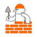 Builder and brick wall. Erector and wall. Building Icon Symbol