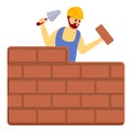 Builder brick wall icon, cartoon style