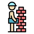 Builder brick wall icon color outline vector