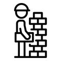 Builder brick wall icon, outline style