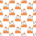 Builder and brick wall pattern seamless. Erector and wall background. Building texture