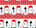 Builder and brick wall pattern seamless. Erector and wall background. Building texture