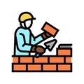 builder building with brick color icon vector illustration