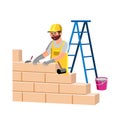 Builder Building House Wall With Bricks Vector