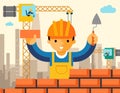 Builder builds brick wall of house Royalty Free Stock Photo