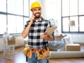builder calling on smartphone at home