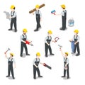 Builder carpenter construction worker flat 3d isometric vector Royalty Free Stock Photo