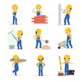 Builder cartoon character constructor building construction for newbuild illustration worker or contractor buildup