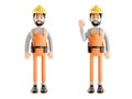 builder cartoon character, funny worker or engineer 3d illustration