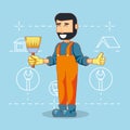 Builder character with home repair icons Royalty Free Stock Photo