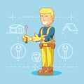 Builder character with home repair icons Royalty Free Stock Photo