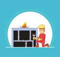 Builder character with home repair icons Royalty Free Stock Photo