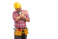 Builder checking sprained wrist Royalty Free Stock Photo