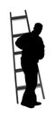 Builder climb on ladder silhouette isolated on white background. Construction worker with ladder working. Painter painting