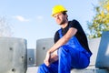 Builder of construction site with canalization project Royalty Free Stock Photo