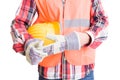 Builder or construction worker pulling out glove