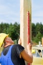 Builder ensuring that a beam is vertical