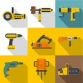Builder equipment icons set, flat style Royalty Free Stock Photo