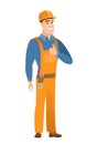 Builder giving thumb up vector illustration.