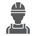 Builder glyph icon, engineer and man, construction worker sign, vector graphics, a solid pattern on a white background.