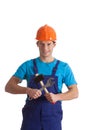 Builder with hammer and wrench