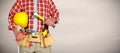 Builder handyman with construction tools. Royalty Free Stock Photo