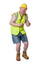 Builder in hard hat, ducking - isolated on white Royalty Free Stock Photo