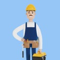 A builder with a hard hat and a toolbox. Construction worker.