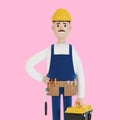 A builder with a hard hat and a toolbox. Construction worker.