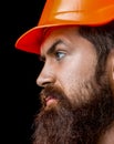 Builder in hardhat. Construction man with helmet. Worker in helmet at building. Worker from building site. Worker Royalty Free Stock Photo