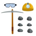 Set of objects of miner. extraction of mineral