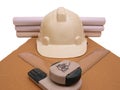 Builder Helmet Paper Rolls Ruler Royalty Free Stock Photo