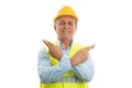 Builder holding hands and fingers crossed Royalty Free Stock Photo