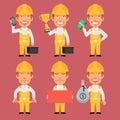 Builder Holds Cup Money Tools Phone Poster