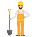 Builder holds in hand shovel